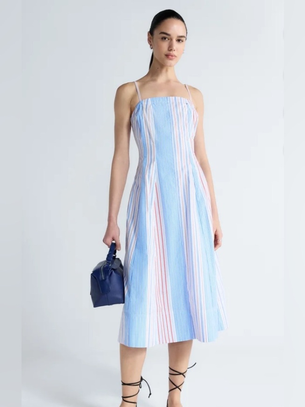 Free Assembly Sleeveless Striped Cotton Panel Midi Dress, Adjustable Straps S